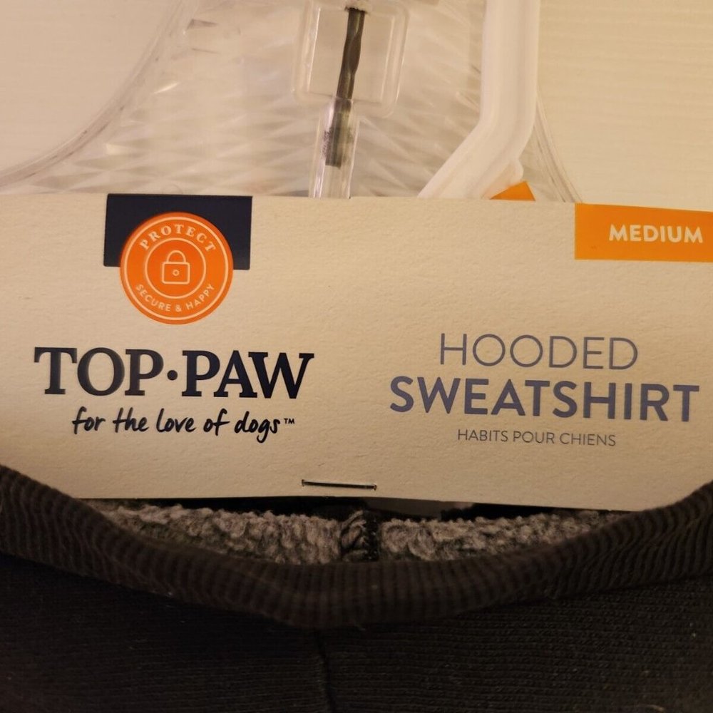 NWT Top Paw Hooded Sweatshirt Dog Hoodie Size Medium Black - Picture 3 of 7